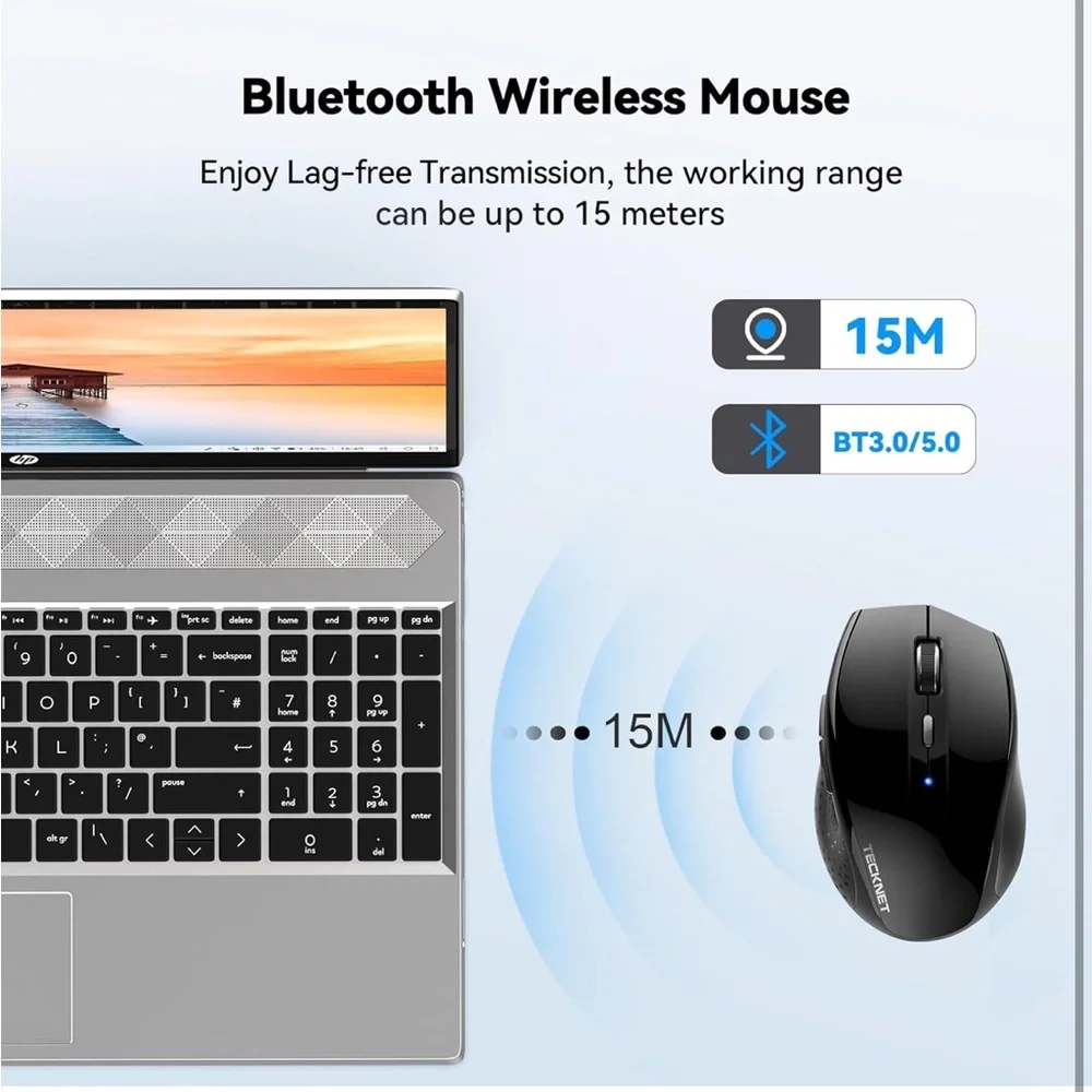 TECKNET Bluetooth Mouse, 4800 DPI Wireless Mouse, 2-Year Battery